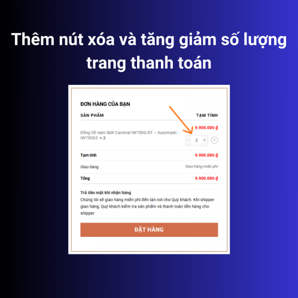 Thêm nút xóa và tăng giảm số lượng trong trang thanh toán