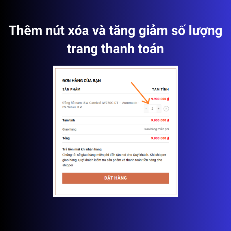 Thêm nút xóa và tăng giảm số lượng trong trang thanh toán