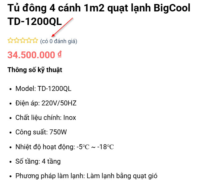 Hiển thị "(có 0 đánh giá)" khi sản phẩm chưa có đánh giá