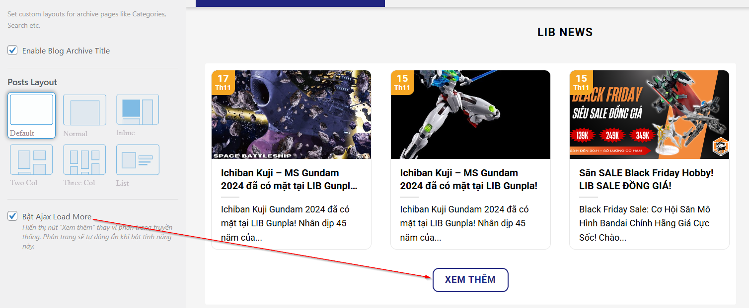 Thêm tính năng Ajax Load More cho trang blog của theme Flatsome