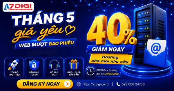 Azdigi khuyến mãi hosting tháng 5/2026